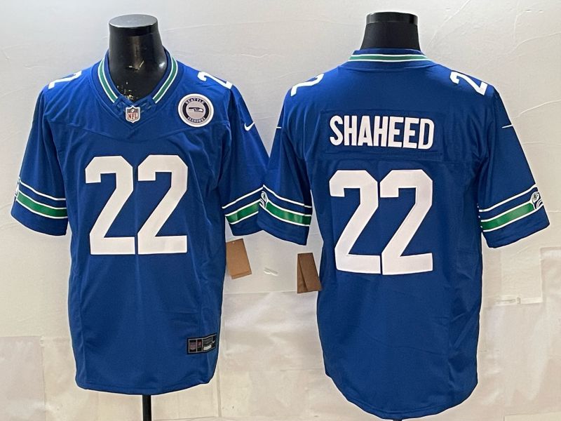 Men 2026 Seattle Seahawks #22 Shaheed Blue 3th generations Throwback Nike Limited NFL Jersey 03